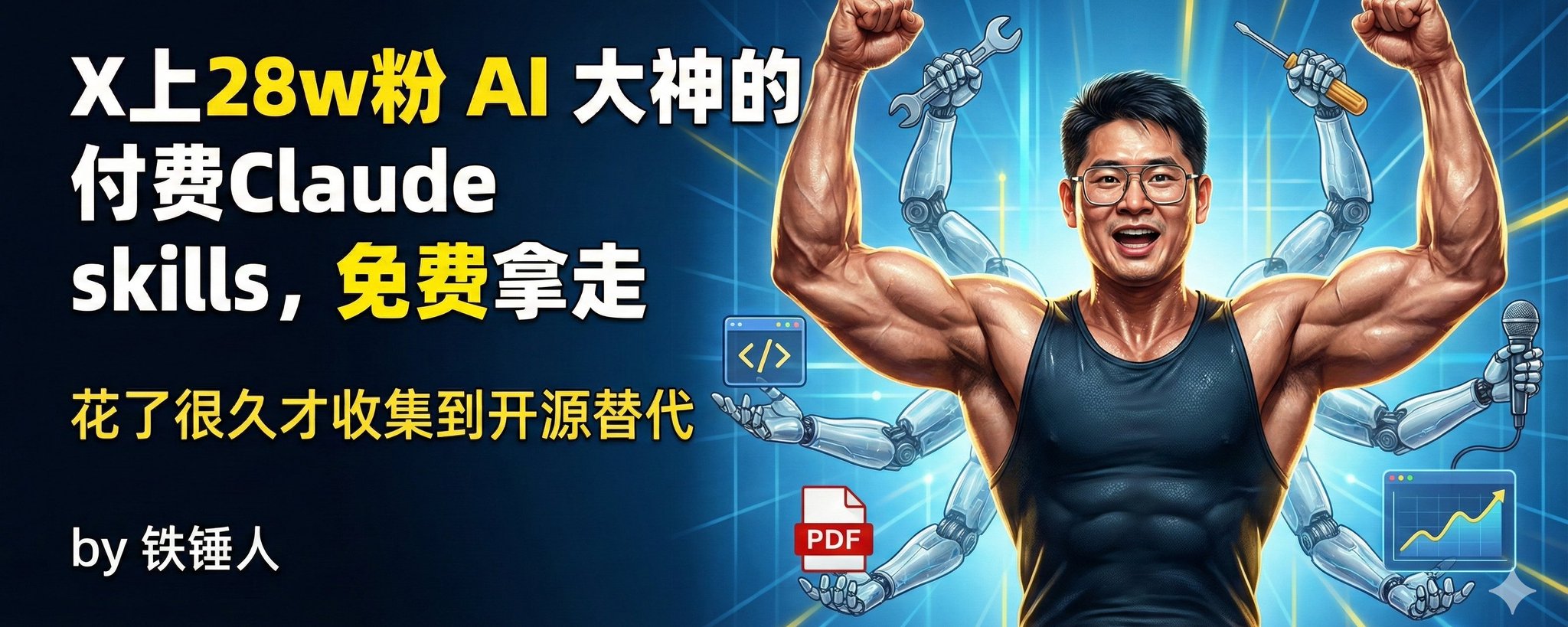 X上28w粉 AI 大神的 付费Claude skills，免费拿走
