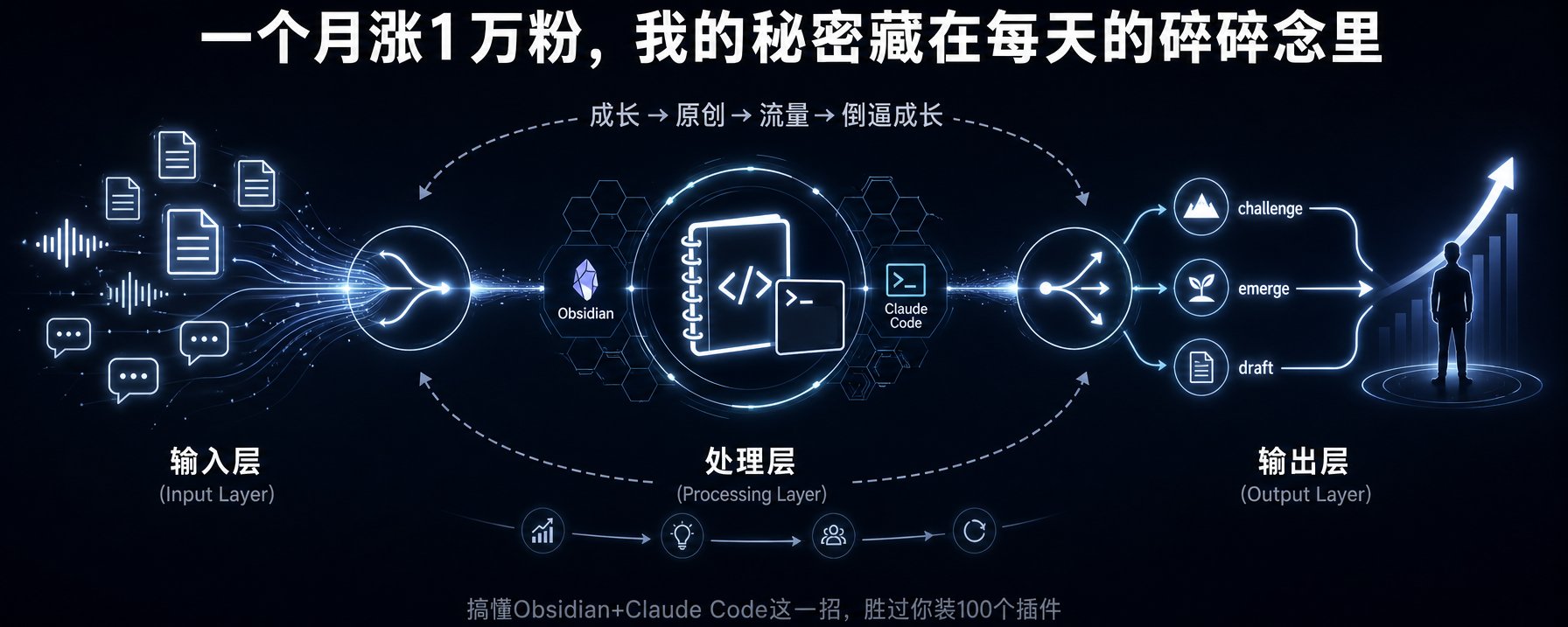 一个月涨 1 万粉，我没洗过一篇稿：Claude Code + Obsidian 原创系统公开