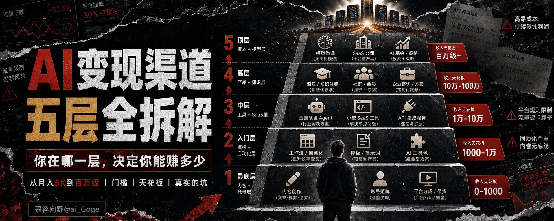 AI变现渠道全拆解：从底层到顶层，每一层你能赚多少、