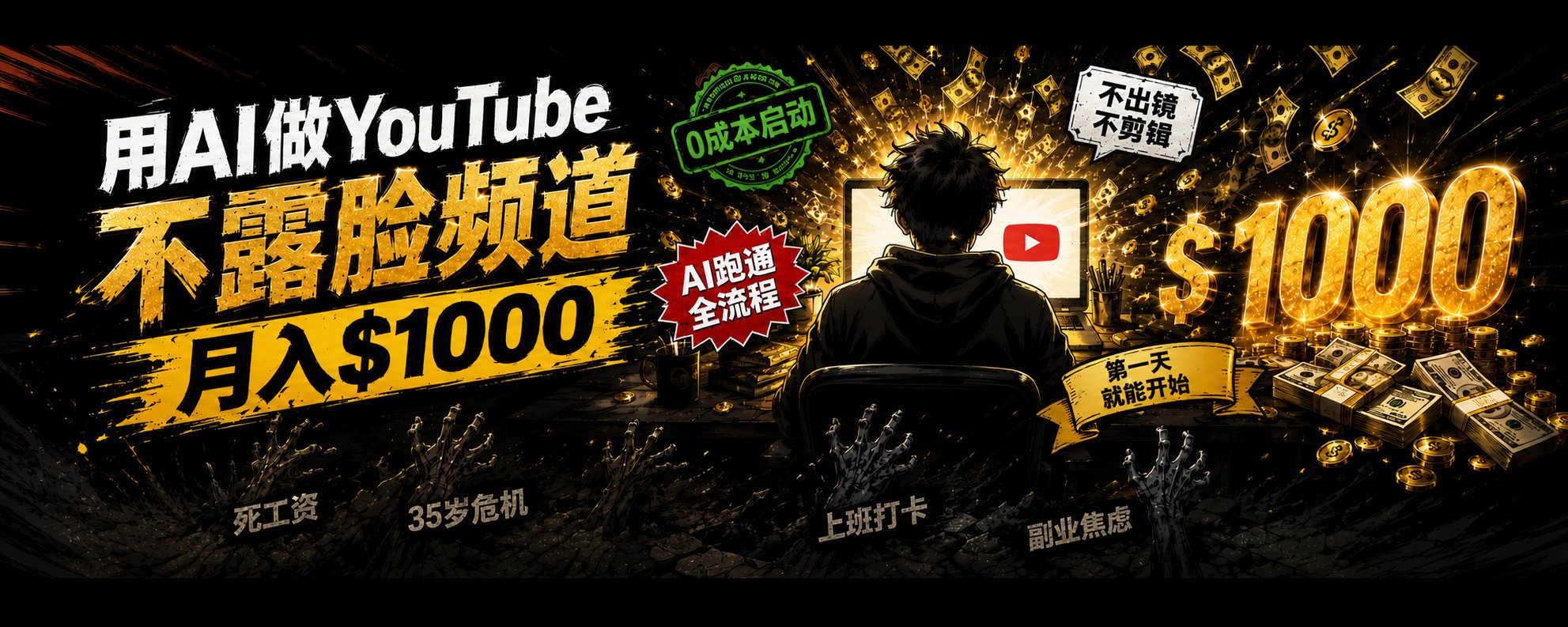 用 AI 做一个不露脸的 YouTube 频道，月入 $1000：0 成本跑通全流程