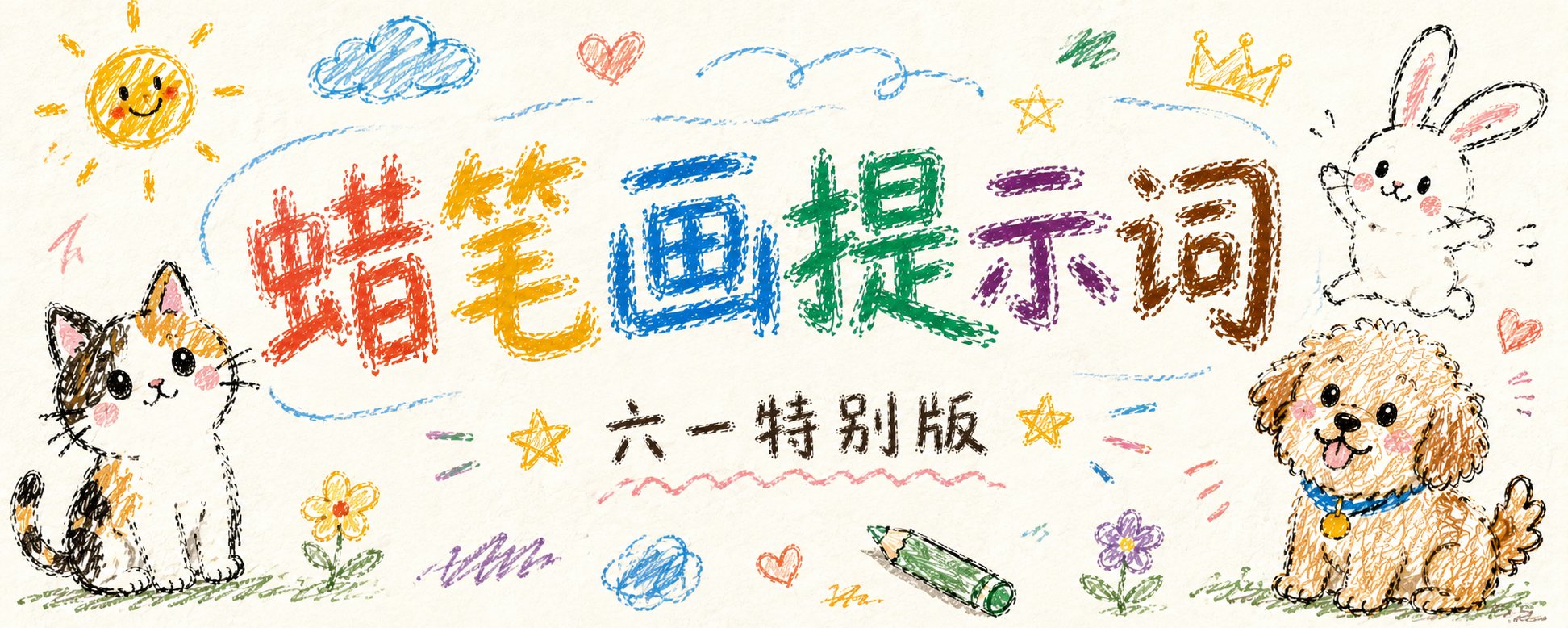 凌乱打圈蜡笔画提示词（六一特别版）