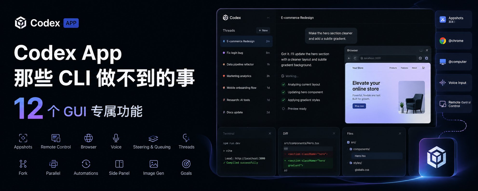 Codex App那些CLI做不到的事——12个GUI专属功能