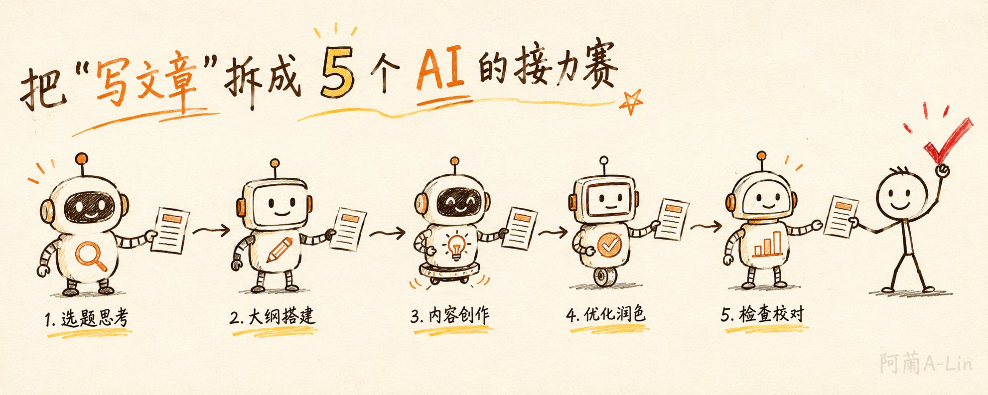 聊聊我怎么设计创作流水线的：把"写文章"拆成 5 个 AI 的接力赛