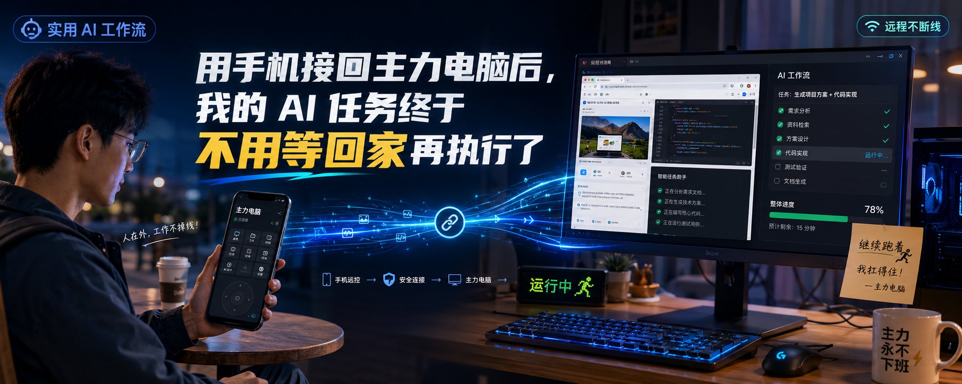 用手机接回主力电脑后，我的 AI 任务终于不用等回家再执行了
