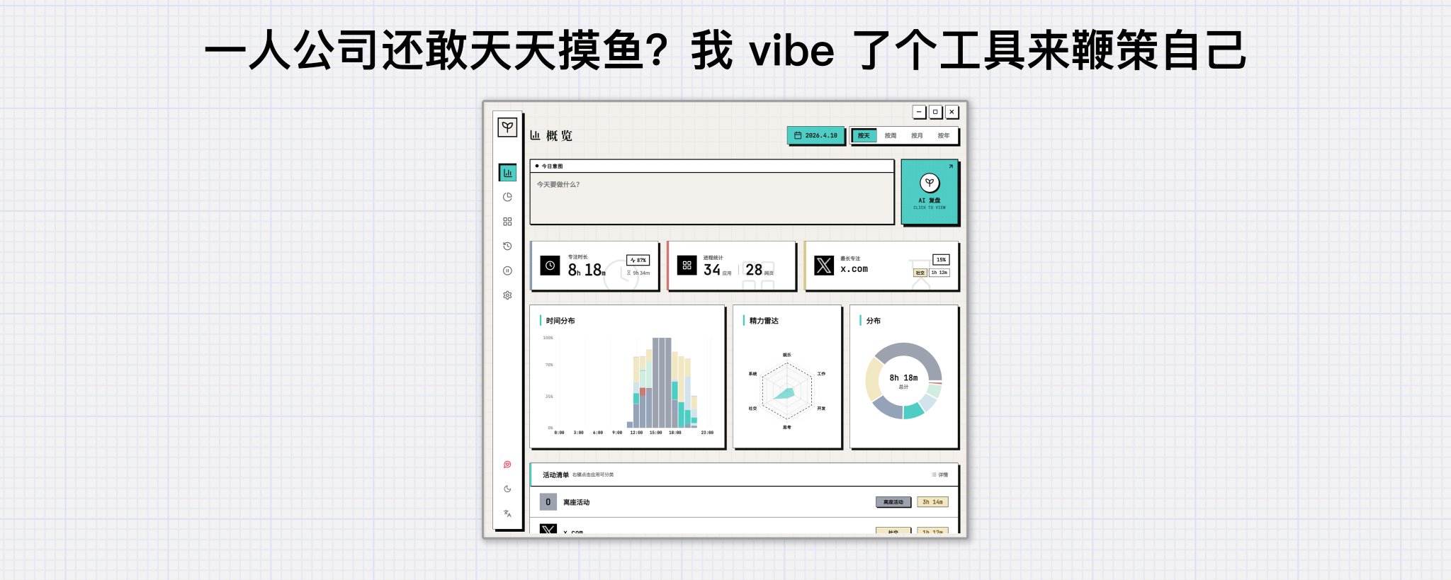 一人公司还敢天天摸鱼？我 vibe 了个工具来鞭策自己