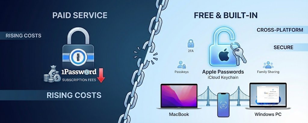 1Password 涨价劝退？Apple Passwords 是一个安全可靠的替代方案，Windows 电脑也能拥有丝滑的系统级体验